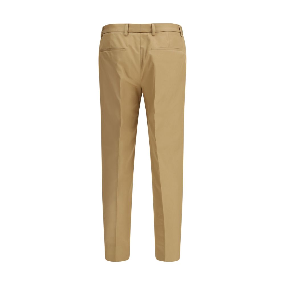 Beige Cotton Pants with Web Detail Waistband