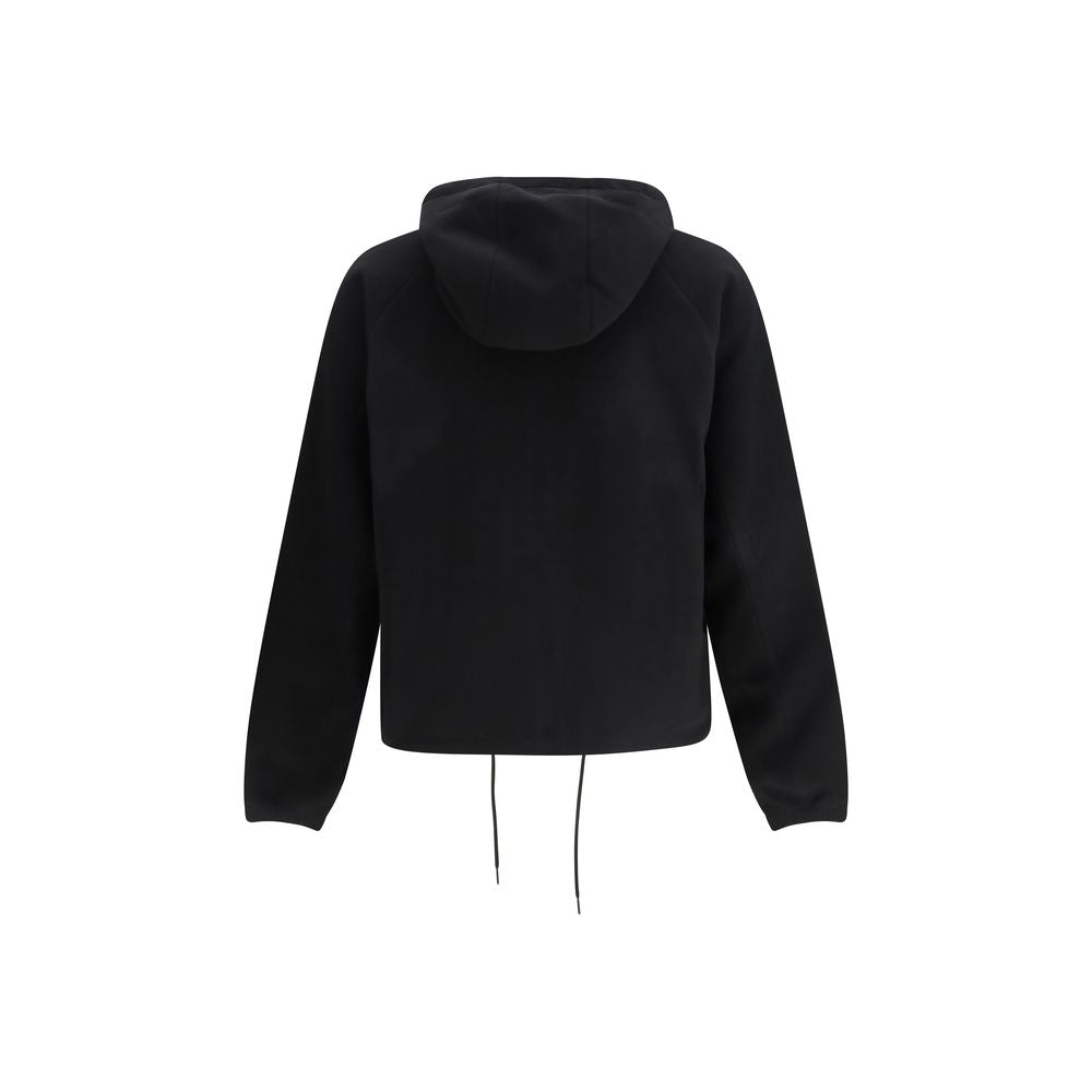 Schwarze Kunstfaserjacke mit Kapuze