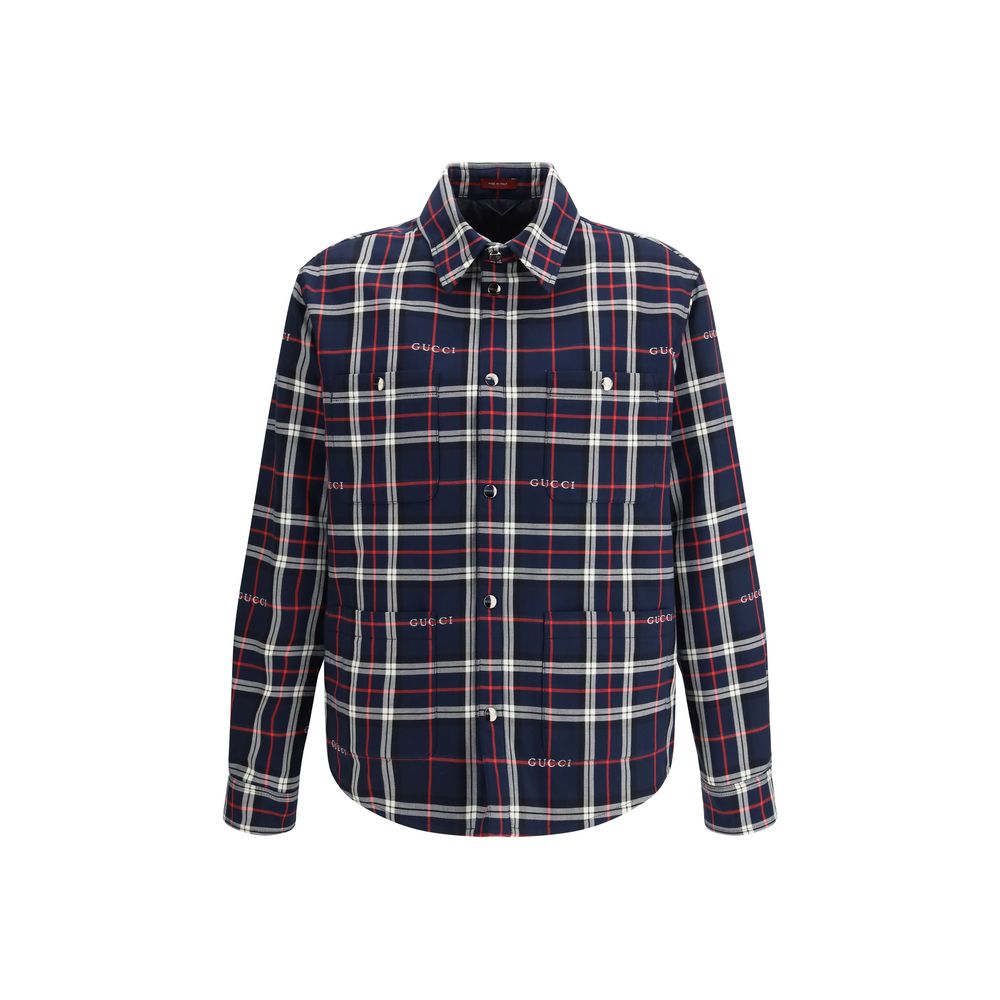 Blaue Steppjacke aus Baumwoll-Tartan