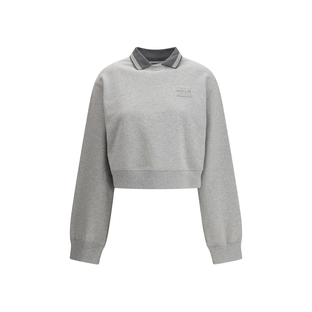 Gray Cotton Sweatshirt with Embroidered Logo