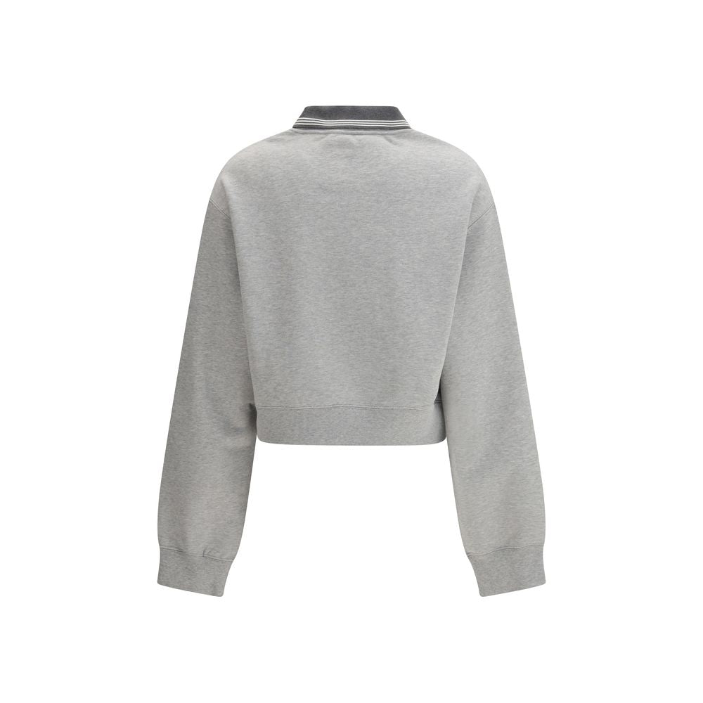 Gray Cotton Sweatshirt with Embroidered Logo