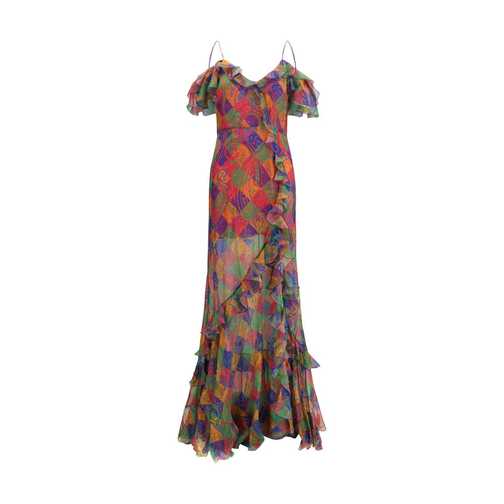 Multicolor Silk Chiffon Casual Dress with Paisley Motif