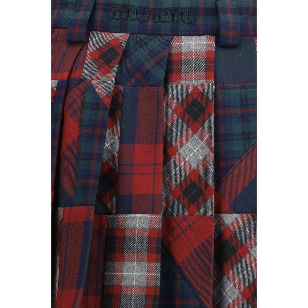 Multicolor Wool Pleated Tartan Mini Skirt