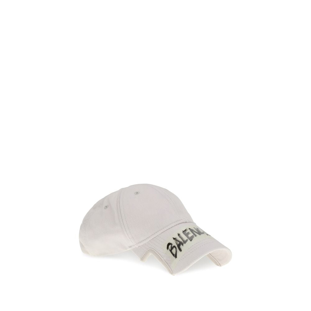 White Cotton Baseball Cap with Masking Tape Detail