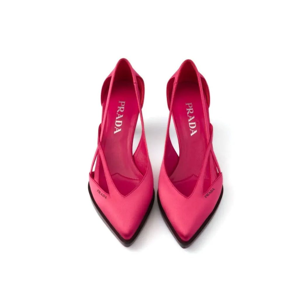Multicolor Leather Silk Mid Heel Pumps with Cut-Out Detail