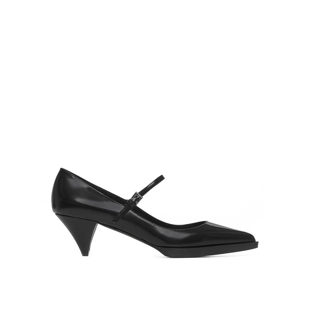 Schwarze Lederpumps mit mittelhohem Absatz und verstellbarem Riemen