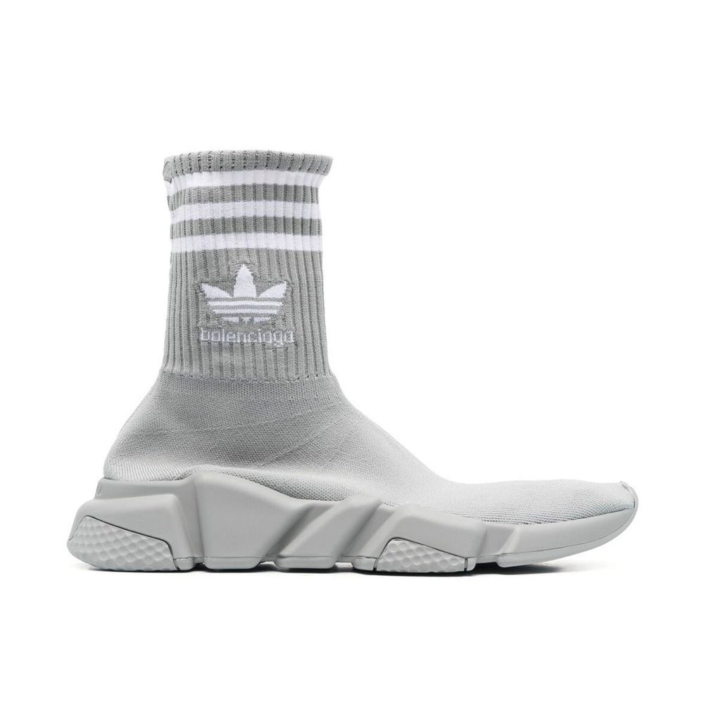 Gray Synthetic Athletic Sneakers with Embroidered Logo