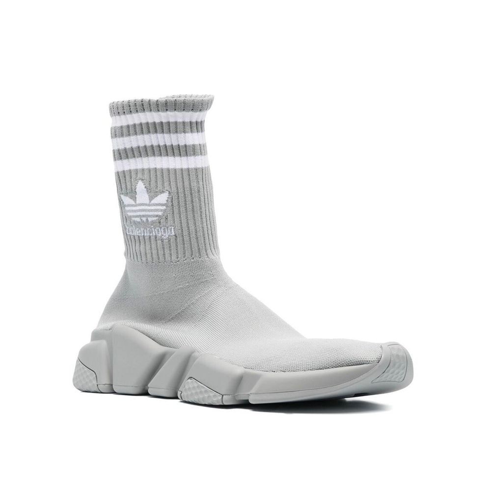 Gray Synthetic Athletic Sneakers with Embroidered Logo