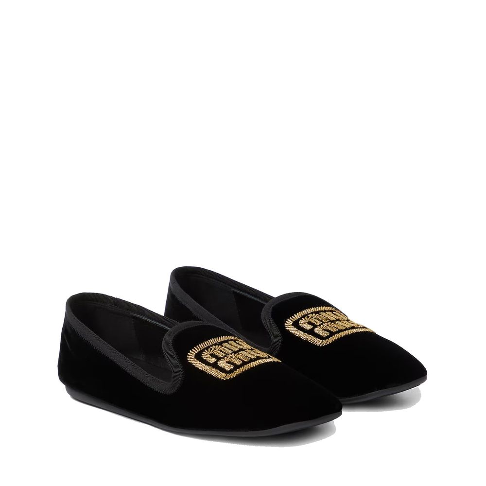 Schwarze Ballerinas mit Lederdecksohle und Samt-Effekt