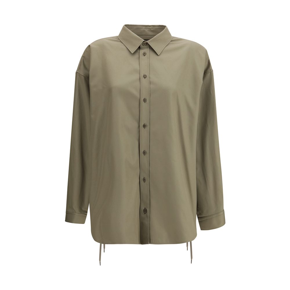 Beige Cotton Oversized Lace-Up Dress Shirt