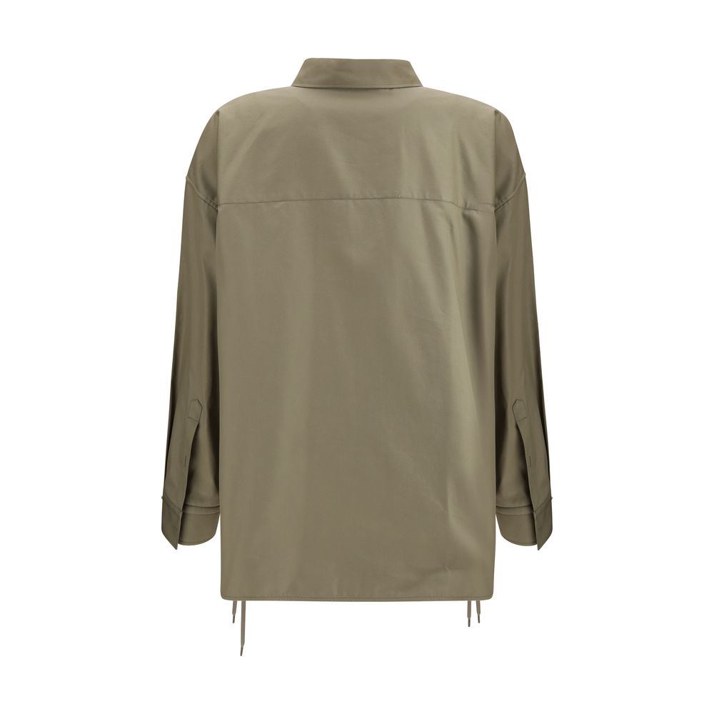 Beige Cotton Oversized Lace-Up Dress Shirt