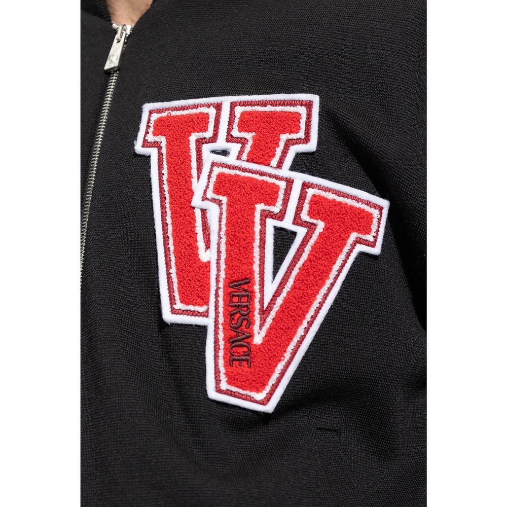 Black Wool Bomber Jacket with Logo Detail