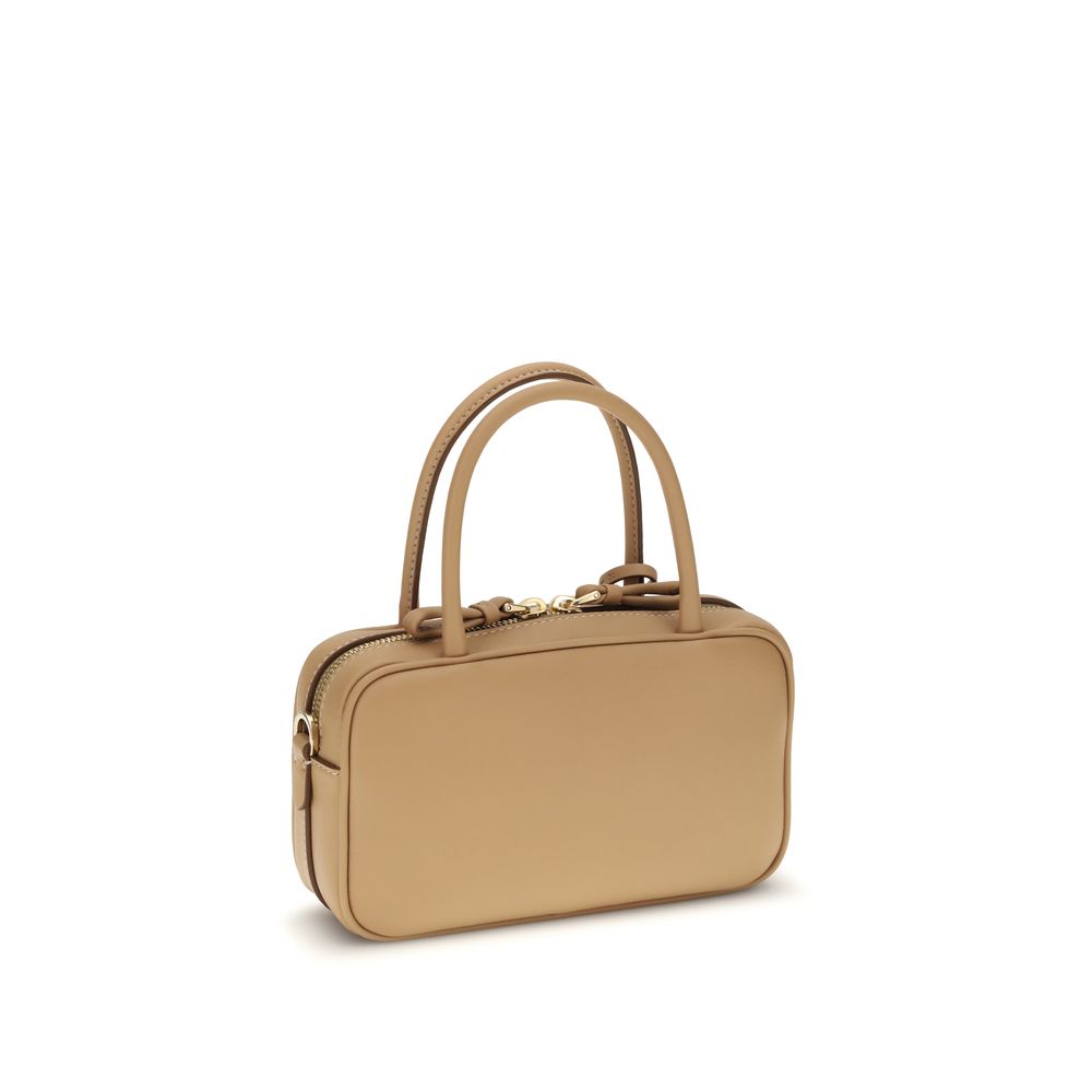 Beige Lederhandtasche mit röhrenförmigen Griffen und Reißverschluss