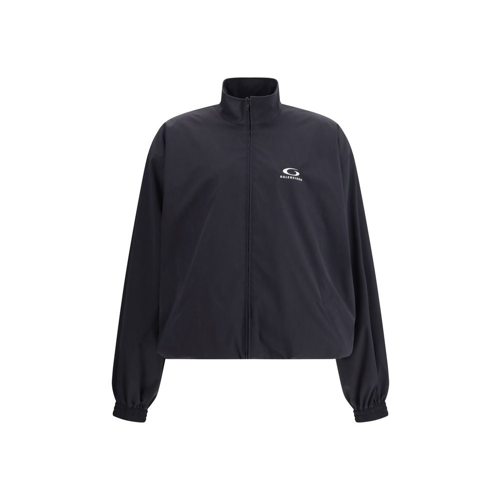 Schwarze Synthetik-Shell-Jacke mit Logo-Stickerei