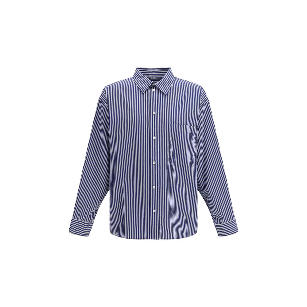 Blaues besticktes Oversize-Hemd aus Baumwolle