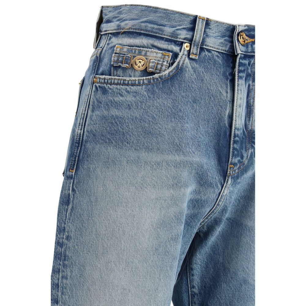 Blaue Jeans aus Baumwolldenim mit Used-Look-Details