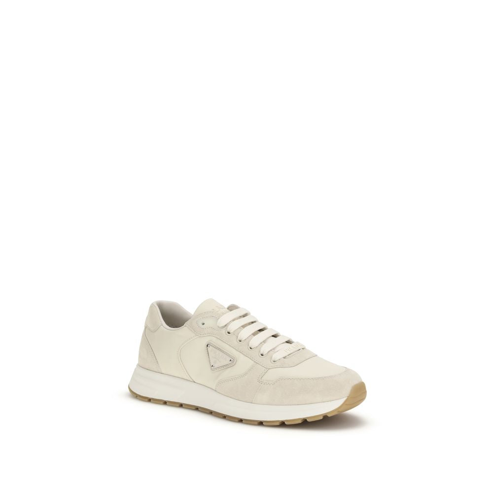 Beige Prada Low Top Sneakers in Synthetic & Suede