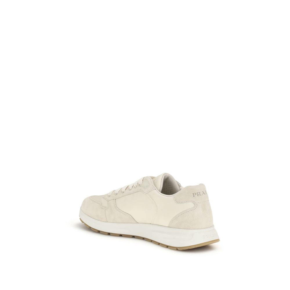 Beige Prada Low Top Sneakers in Synthetic & Suede