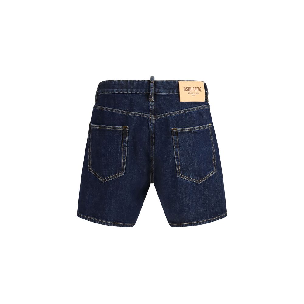 Blaue Baumwoll-Bermudashorts mit Gürtelschlaufen