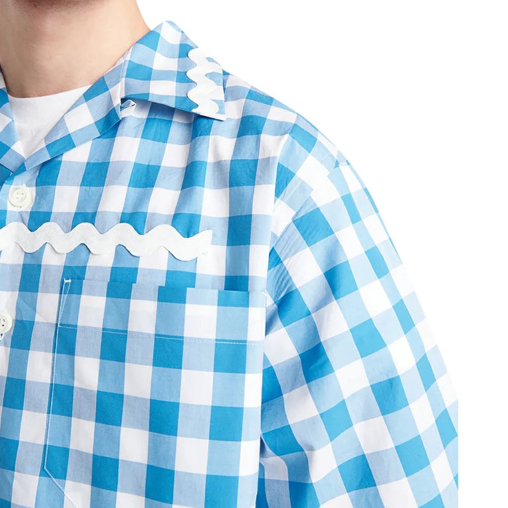 Blue Cotton Checked Shirt with Pocket for Men