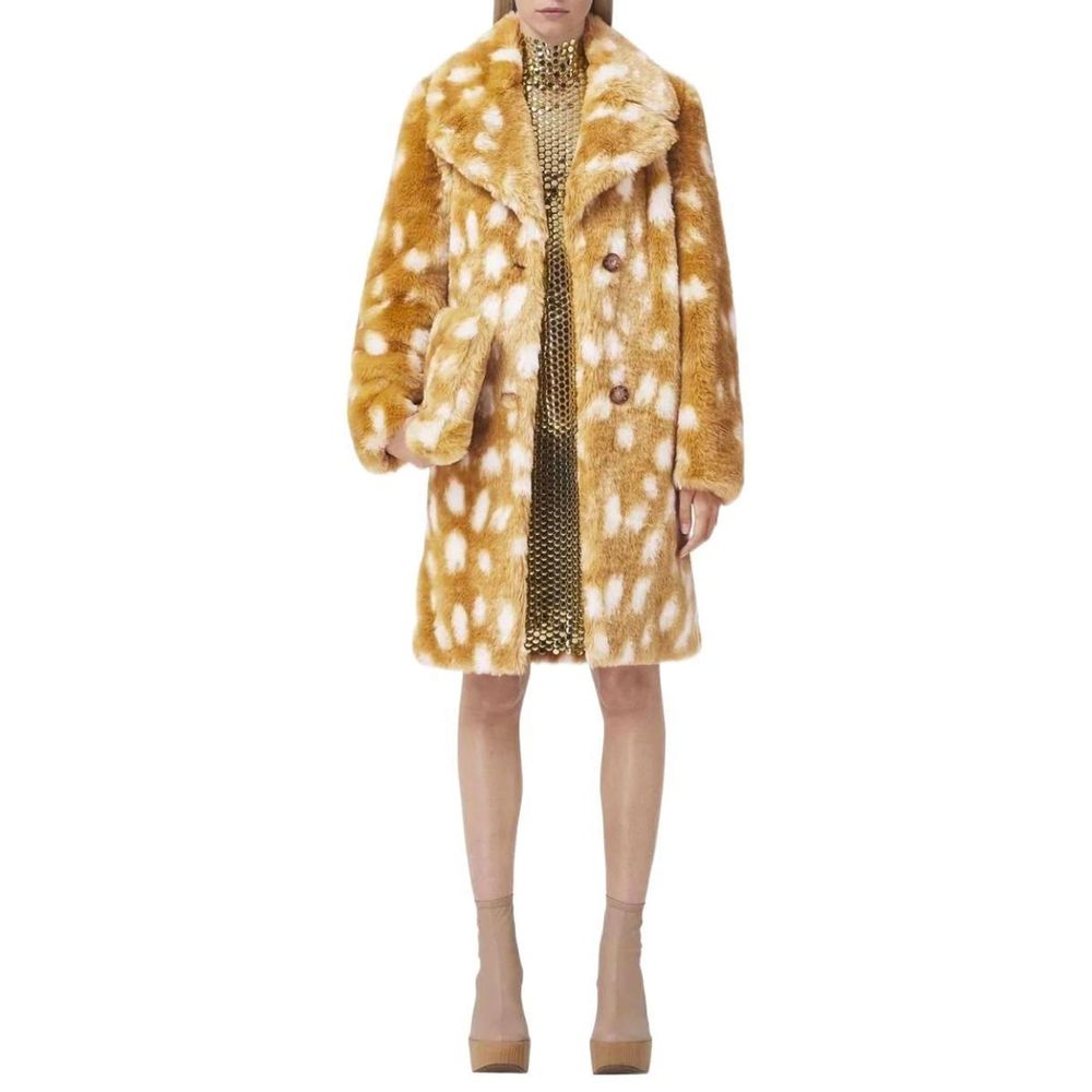 Beige Leather Coat with Button Closure