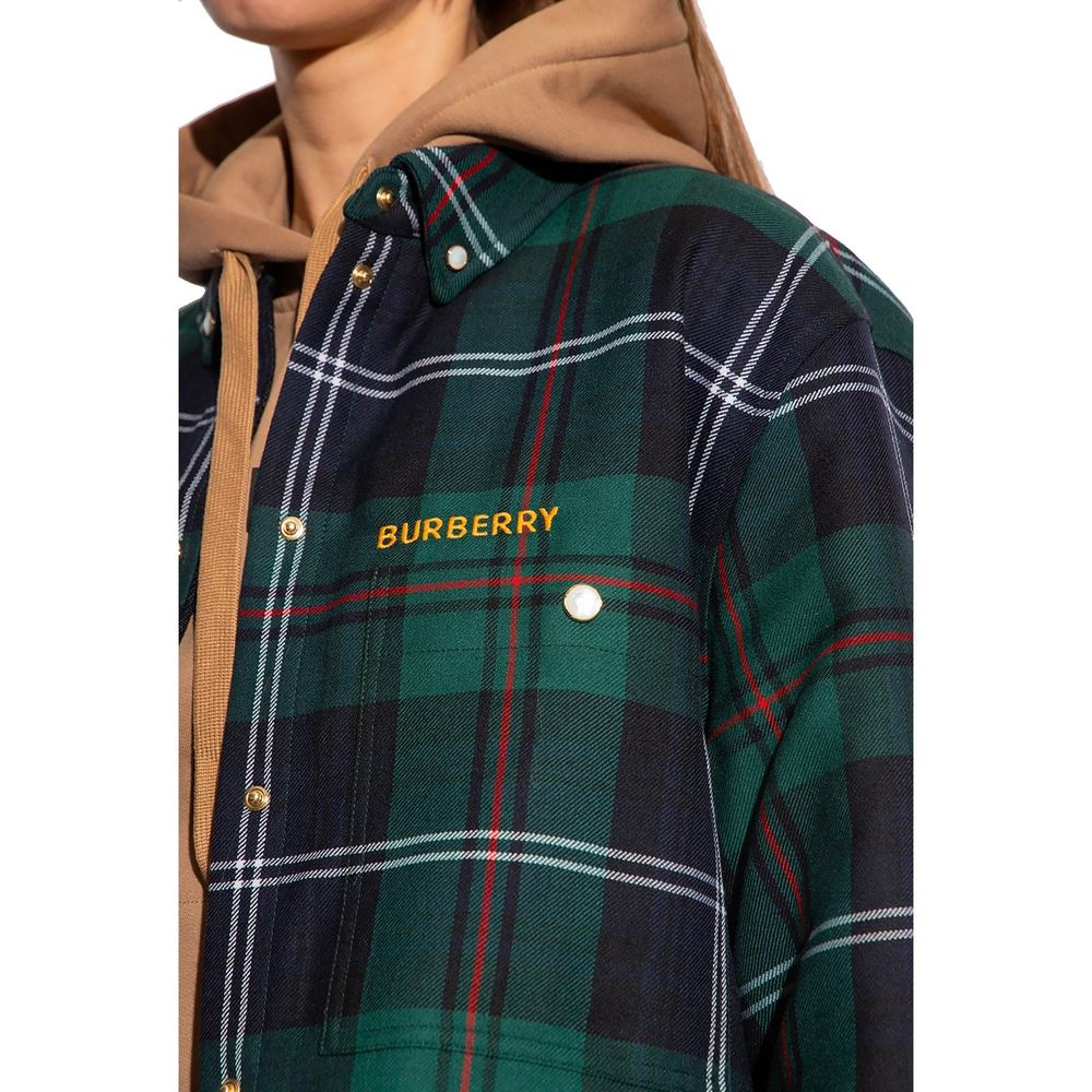 Zweifarbige, wattierte Wolljacke mit gesticktem Logo