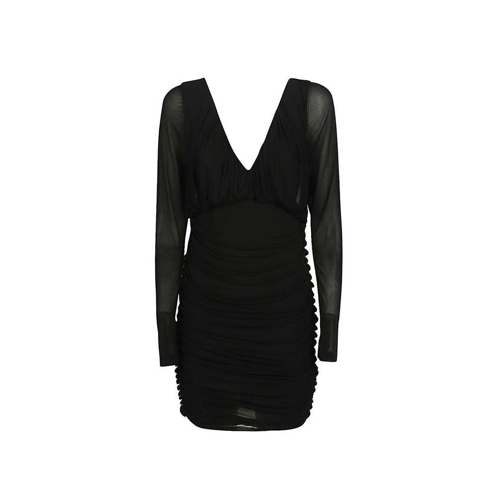 Black Synthetic Cocktail Dress with V-Neckline