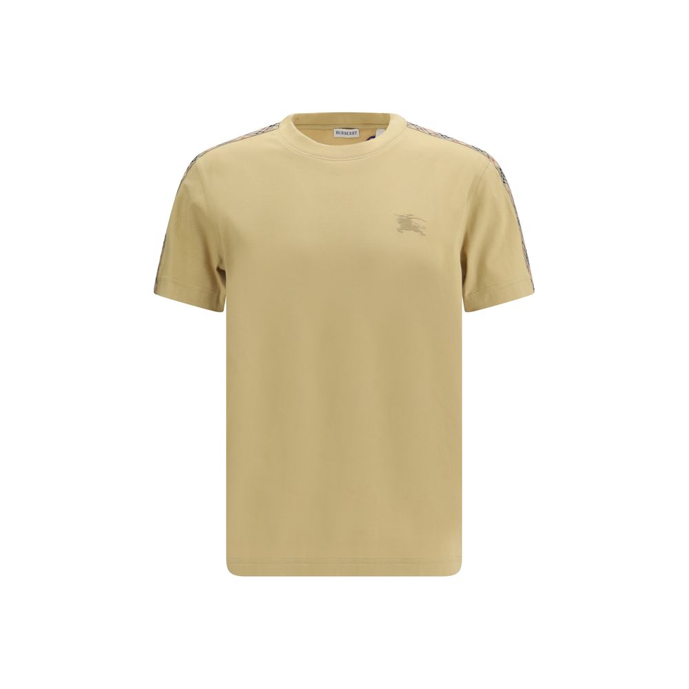 Beige Cotton T-Shirt with Burberry Check Trims