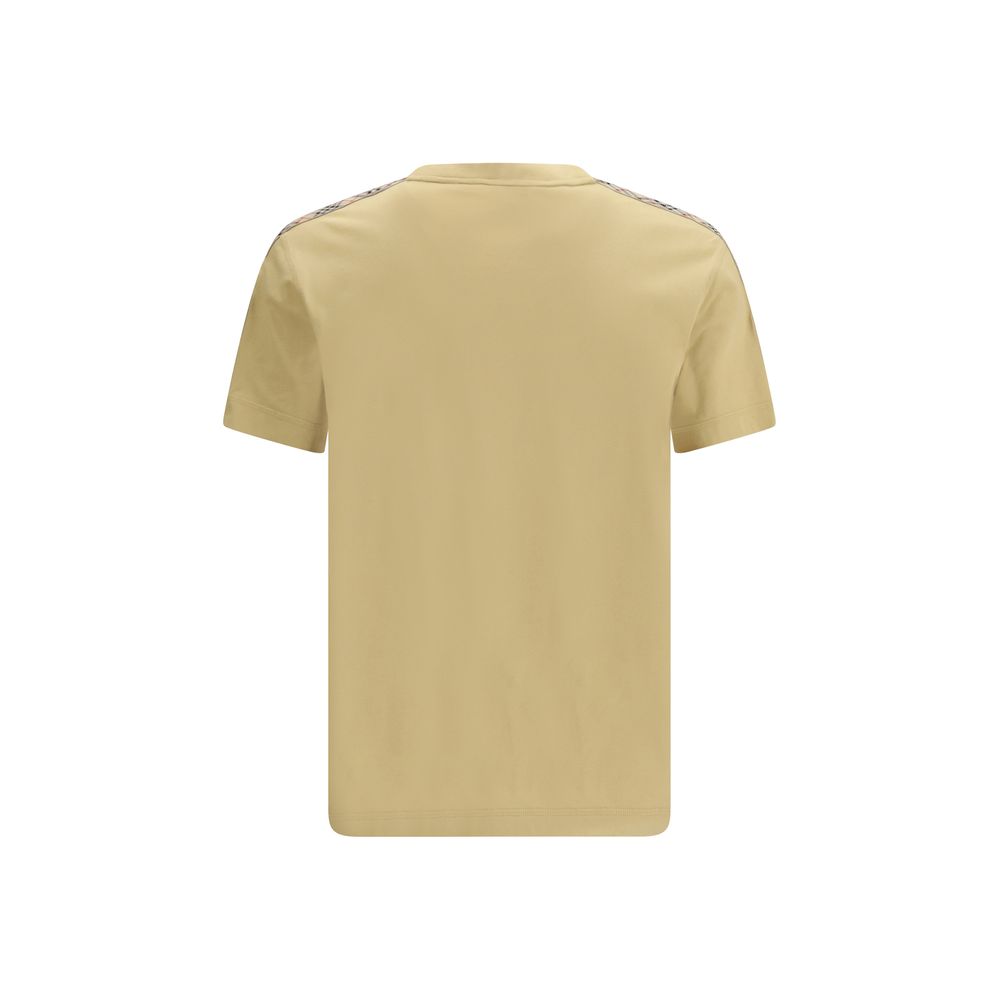 Beige Cotton T-Shirt with Burberry Check Trims