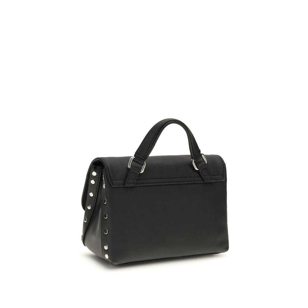 Black Leather Saeta Baby Handbag with Swivel Hook Closure