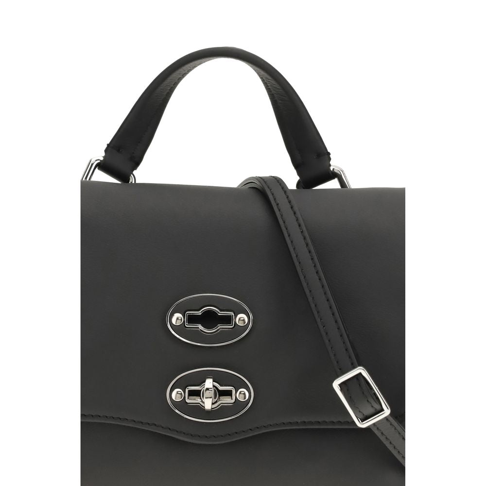 Black Leather Saeta Baby Handbag with Swivel Hook Closure