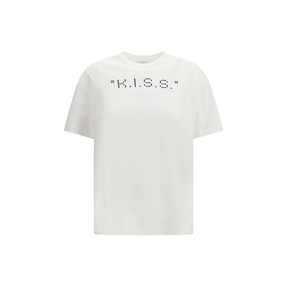 White Cotton T-Shirt with Kiss Quote Print