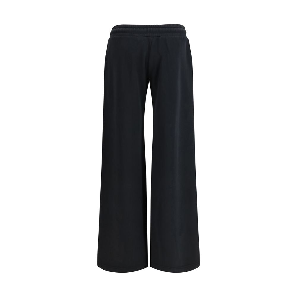 Black Cotton Casual Sweatpants with Embroidery Detail