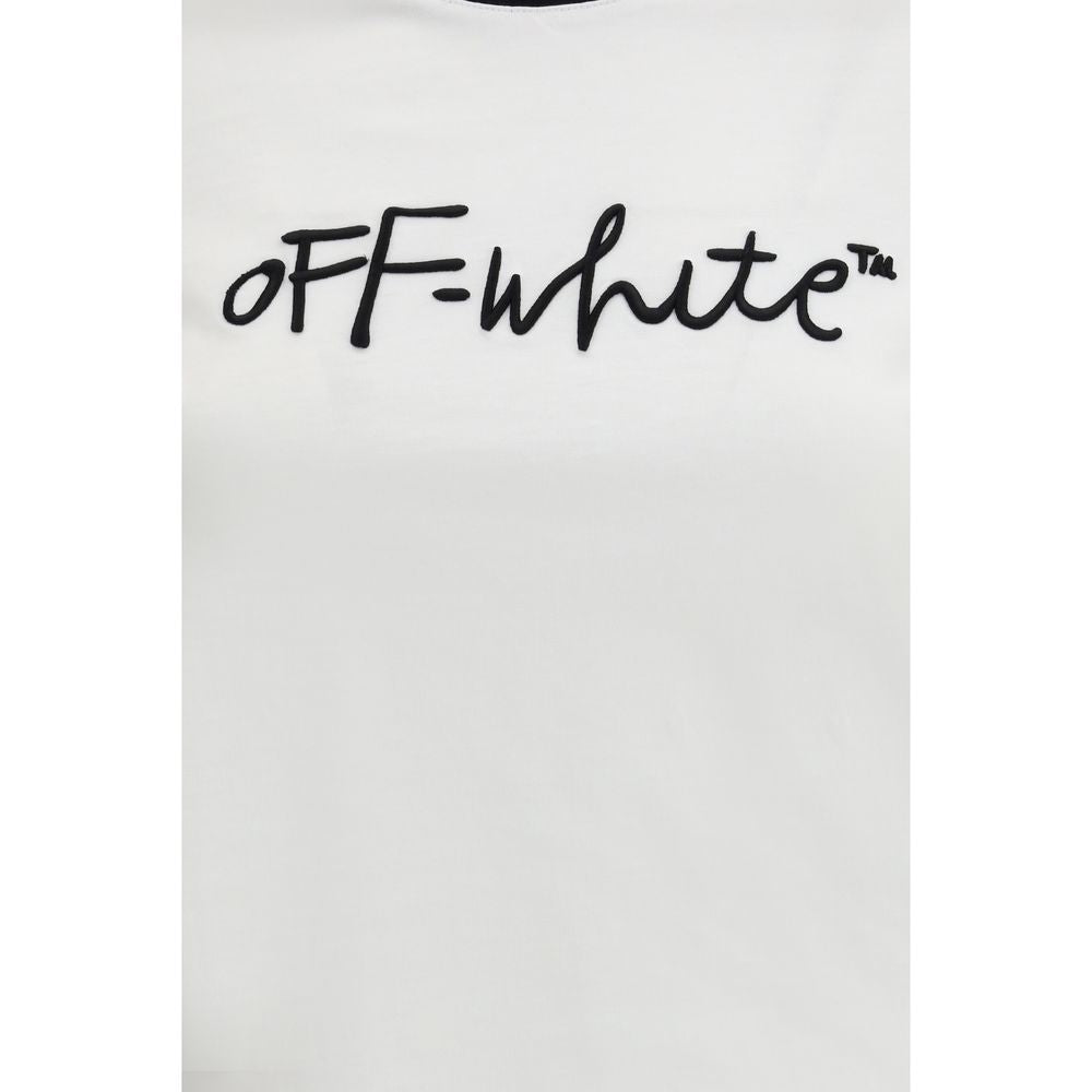 White Cotton T-Shirt with Embroidered Script Logo