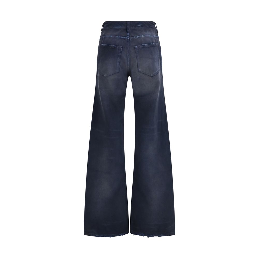 Blaue Jeans mit geschwungenem Bund und ausgestelltem Bein aus Baumwolle