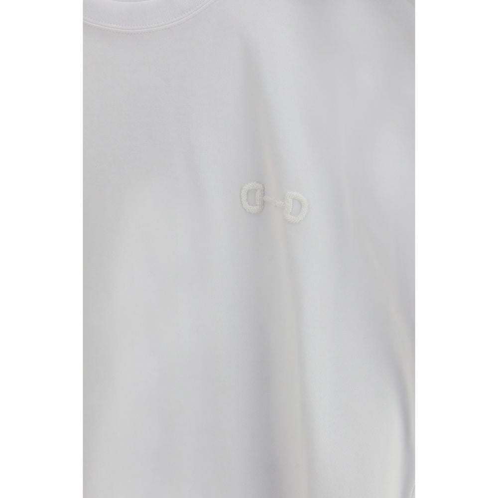 White Cotton T-Shirt with Embroidered Horsebit Detail