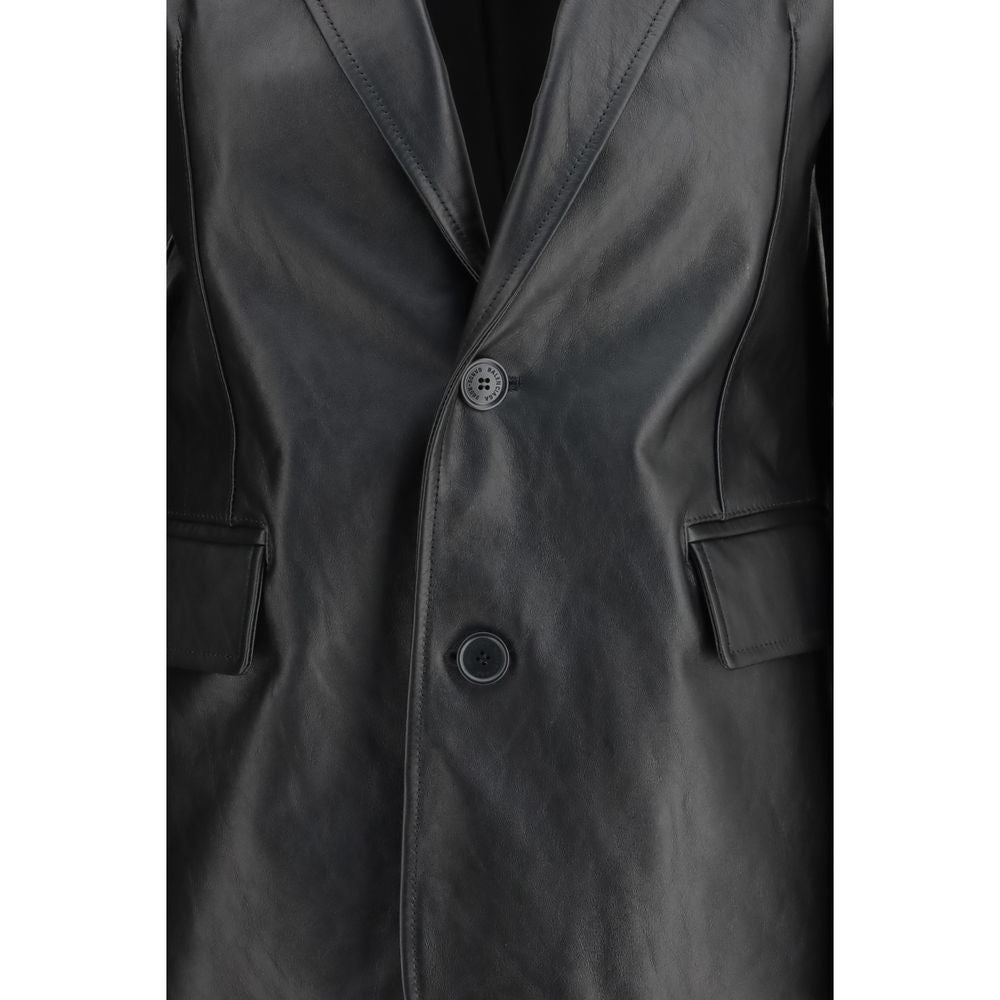Black Leather Jacket with Classic Leather Lapels