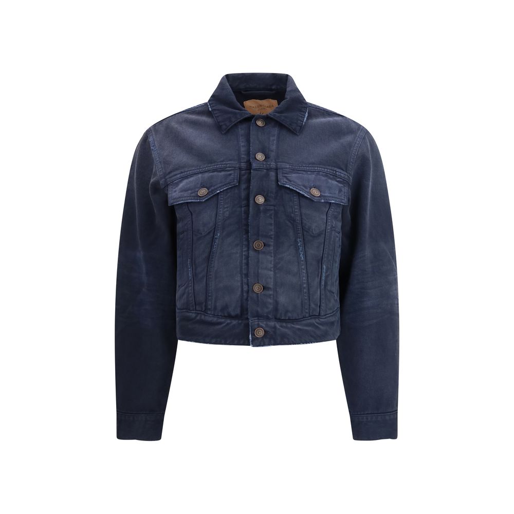 Blaue Jeansjacke aus Baumwolle mit geschwungener Taille