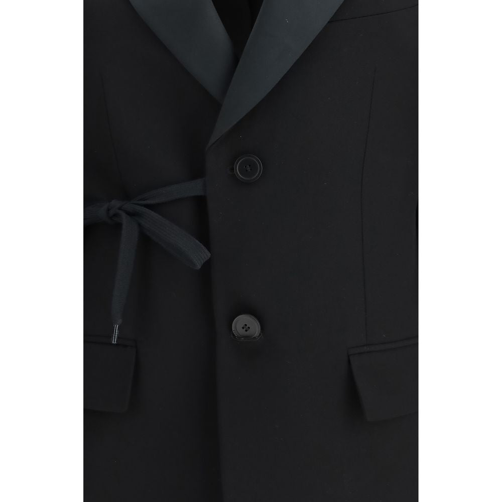 Black Wool Wrap Coat with Tie Waist Detail