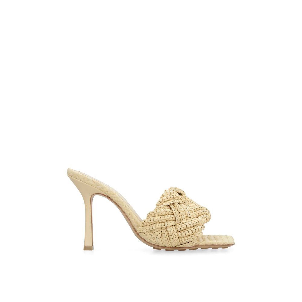 Beige Raffia-Leder-Mules mit eckigem Zehenbereich