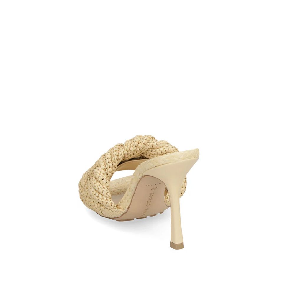 Beige Raffia Leather Mules with Square Toe Heel