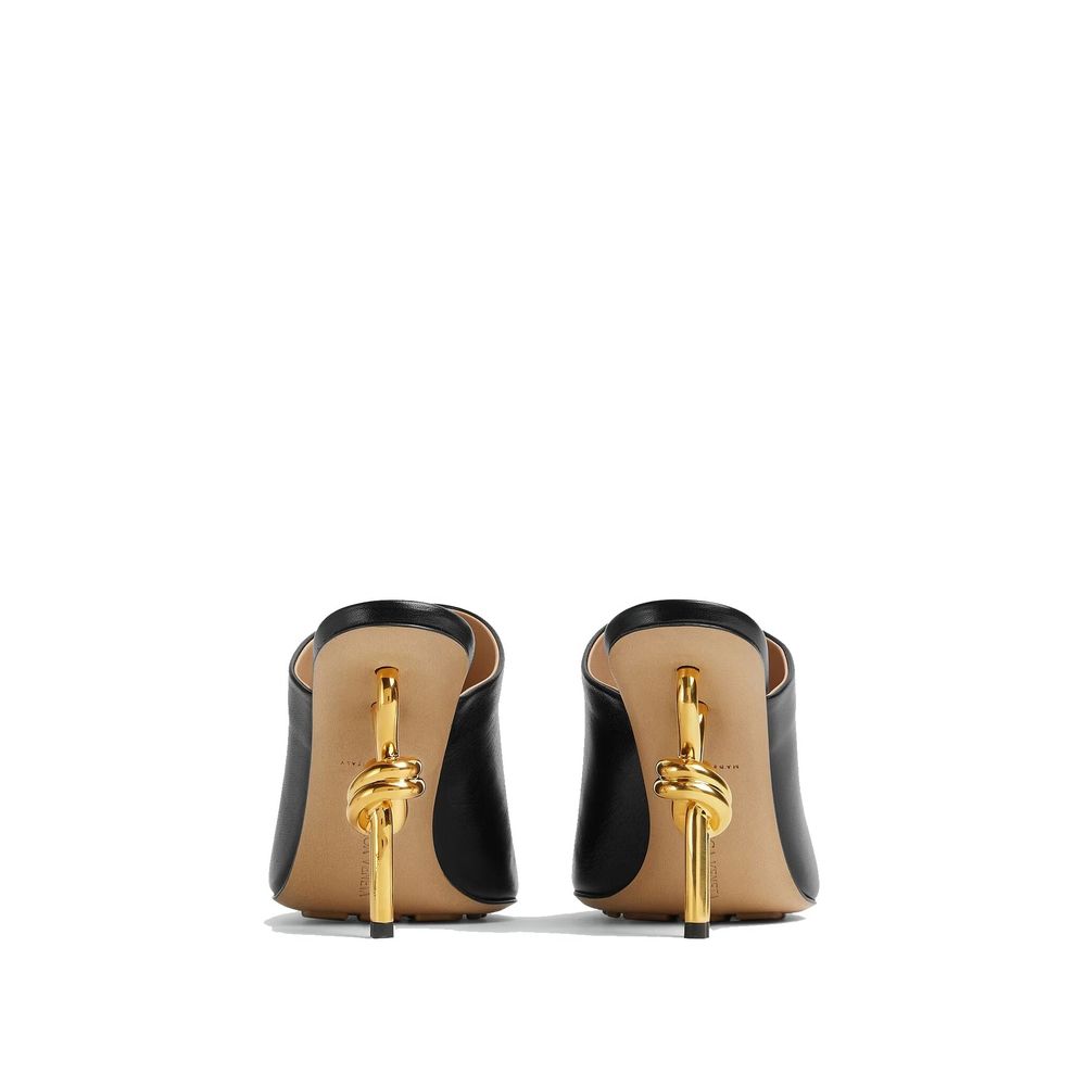 Black Leather Mules with Signature Knot Heel