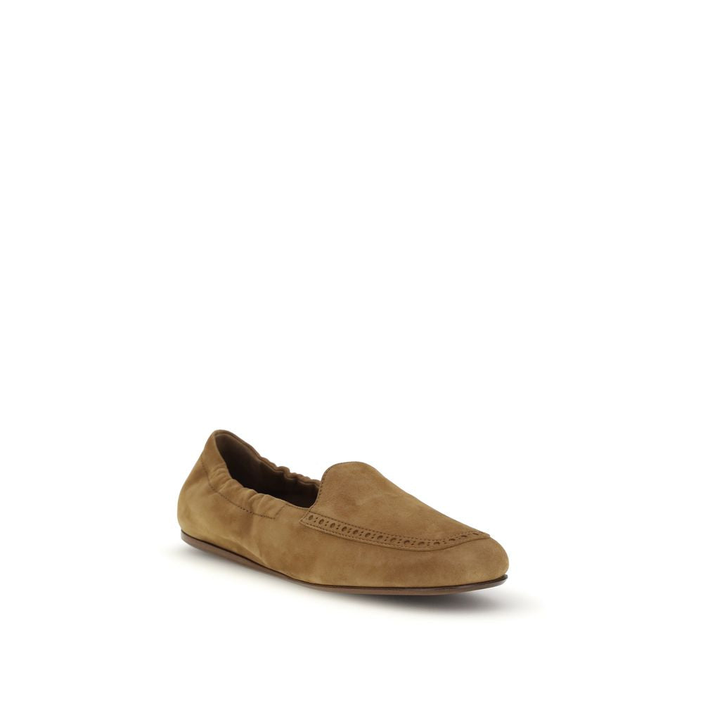 Brown Leather Slip-On Loafers with Gathered Sides
