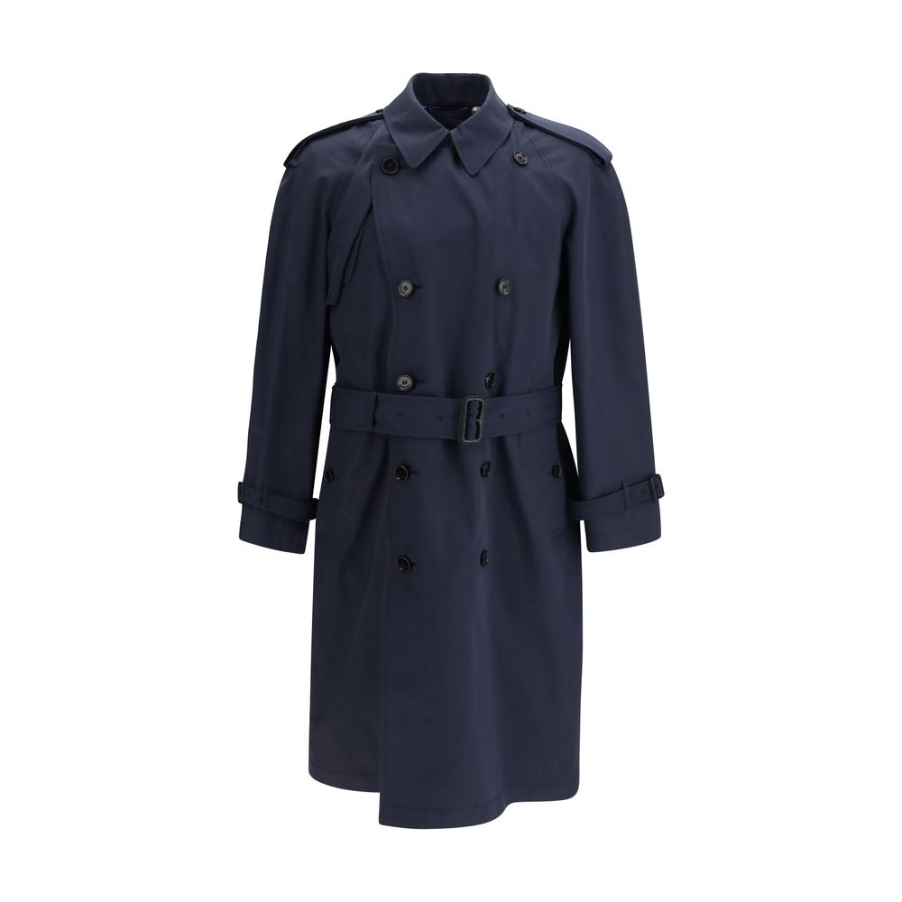 Blauer synthetischer Trenchcoat mit Gürtel von Burberry