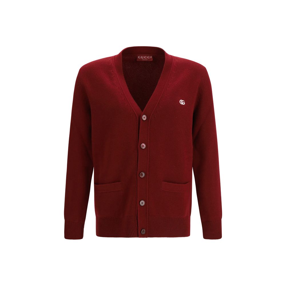 Bordeauxfarbene Strickjacke aus Wolle und Kaschmir mit Doppel-G-Stickerei