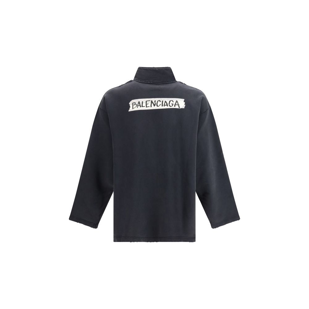 Black Cotton Oversized Sweatshirt with Zip Closure