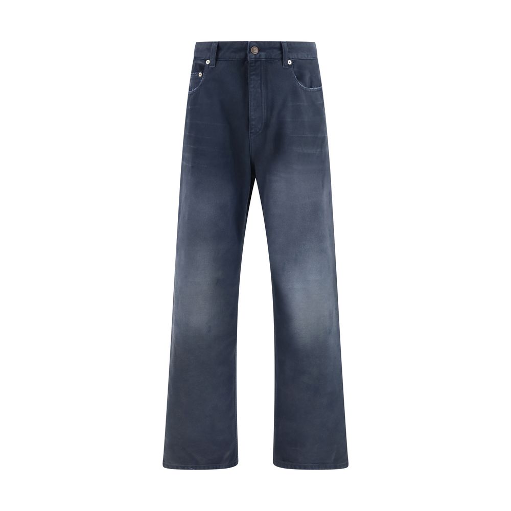 Blue Cotton Wide-Leg Relaxed Fit Jeans