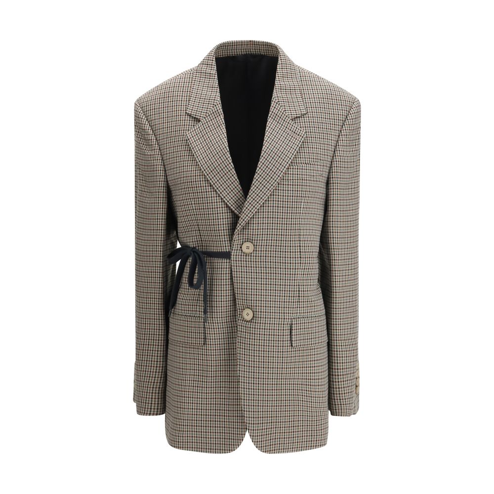Multicolor Synthetic Vichy Coat with Tie Detail