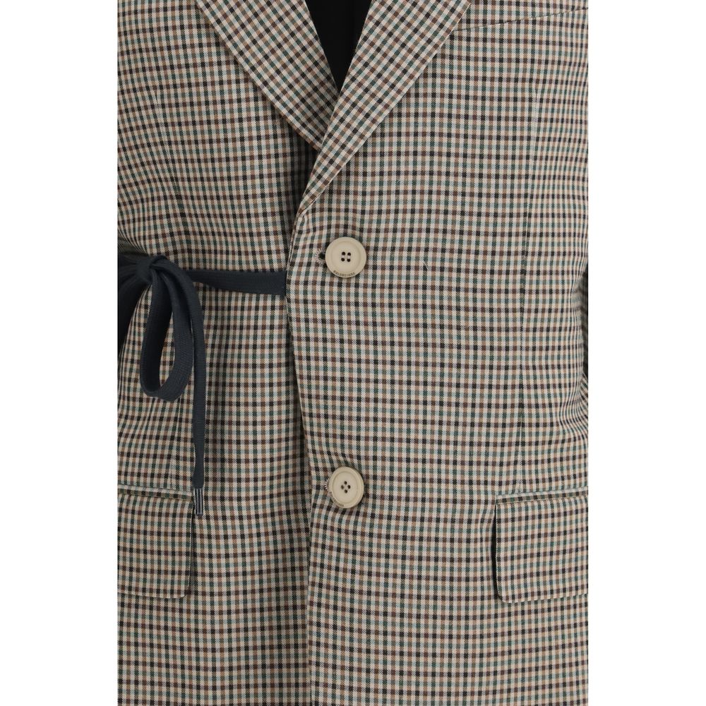 Multicolor Synthetic Vichy Coat with Tie Detail