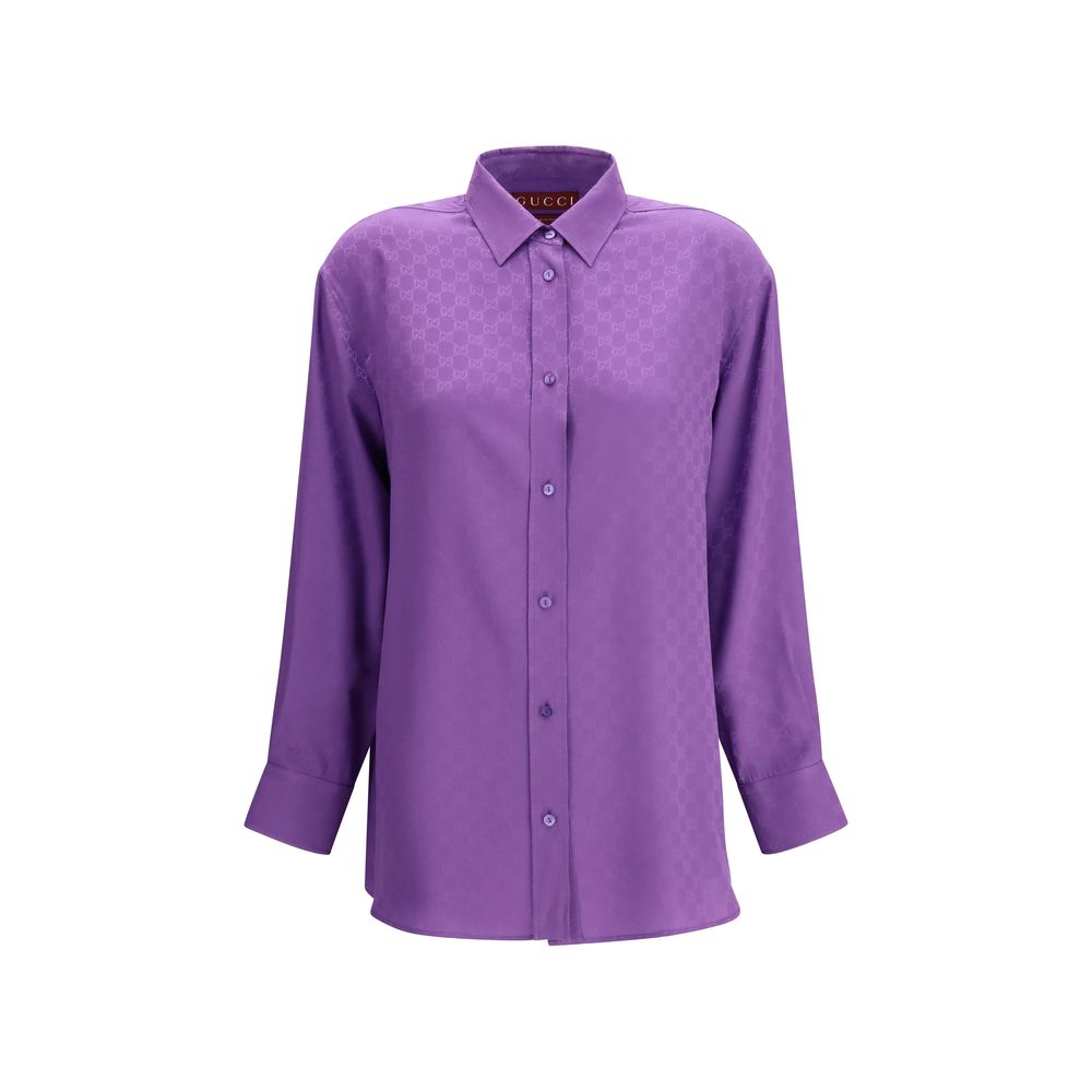 Purple Silk Shirt with GG Supreme Print by Gucci
